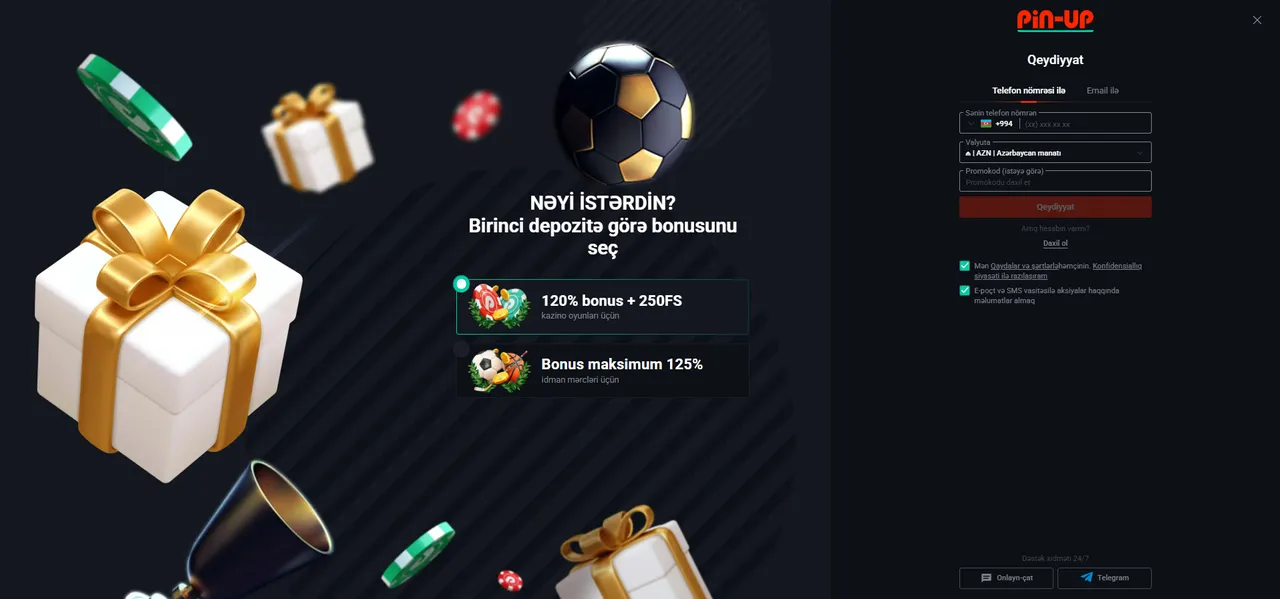 Qeydiyyat, hesab və Pinup şəxsi kabinet